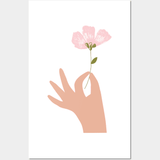 Vintage meadow botanical floral hand holding flower Posters and Art